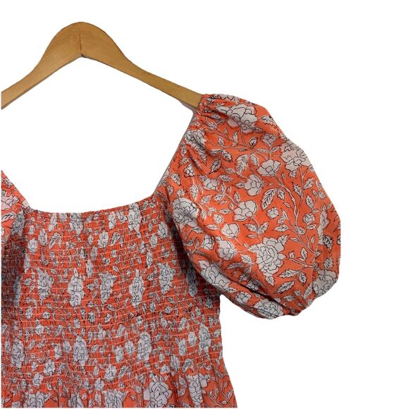 Anna Cate Maxi Dress M Orange Floral Puff Sleeve Smocked Tiered Cotton Boho - Picture 10 of 12